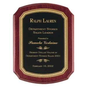 Airflyte Premium Rosewood Piano Finish Plaque with Black/Gold LaserFX Plate