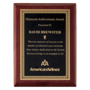 Airflyte Premium Rosewood Piano Finish Plaque with Black/Gold LaserFX Plate