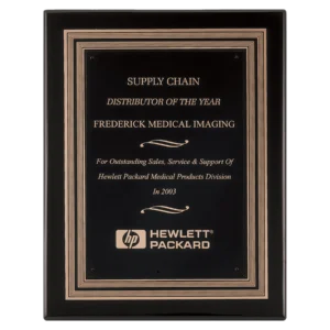 Black Piano Finish Plaque w/Black/Gold Embossed Back Plate & Black Brass Plate