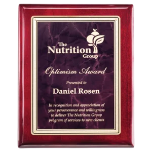 Rosewood Piano Finish Plaques w/Ruby Marble Florentine Designer LaserFX Plate