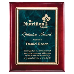 Rosewood Piano Finish Plaques w/Emerald Marble Florentine Designer LaserFX Plate