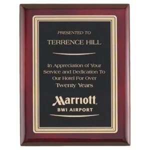 Airflyte Premium Rosewood Piano Finish Plaque with Black/Gold LaserFX Plate