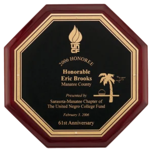 Octagonal Rosewood Piano Finish Plaque with Black Florentine LaserFX Plate