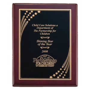 Rosewood Piano Finish Plaque with Florentine Star Shower LaserFX Plate