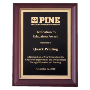 Cherry Finish Plaque with Black/Gold Florentine LaserFX Plate