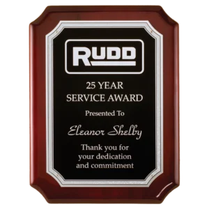 Silver Florentine Border w/Textured Black Center on Rosewood Piano Finish Plaque