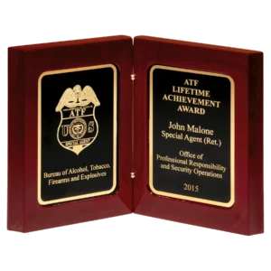 High Gloss Rosewood Finish Book Award with Two Black/Gold LaserFX Plates