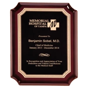 High Gloss Rosewood Plaque with Gold Florentine Border Black LaserFX Plate