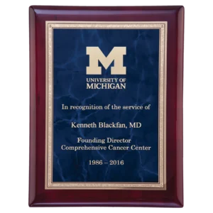 Sapphire/Gold Florentine Border LaserFX Plate/Rosewood Piano Finish Plaque