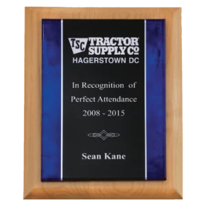 Acrylic Plate with Blue Border on Natural Alder Wood Plaque