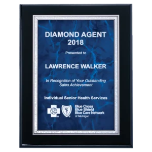 Blue Marble/Silver Florentine Border Aluminum Plate/on a Black High Lustr Plaque