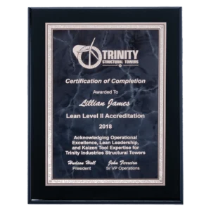 Gray Marble/Silver Florentine Border Aluminum Plate/on a Black High Lustr Plaque