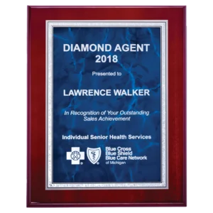 Blue Marble/Silver Florentine Border Aluminum Plate/Rosewood High Lustr Plaque