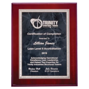 Gray Marble/Silver Florentine Border Aluminum Plate/Rosewood High Lustr Plaque