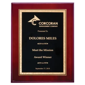 Black with Gold Florentine Border LaserFX Plate on Rosewood High Lustr Plaque