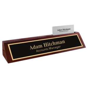 Rosewood Piano Finish Desk Wedge with Card Holder (NP10 Plate Sold Separately)