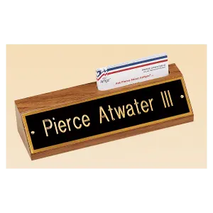 American Walnut Nameplate with Business Card Holder, Black Plate