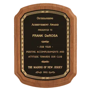 American Walnut Plaque with Black/Gold Border Brass Plate