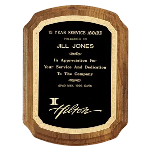 American Walnut Plaque with Florentine Black/Gold Border Design LaserFX Plate