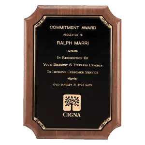 American Walnut Notched Plaque with a Black Printed Border Brass Plate