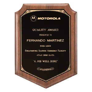 American Walnut Plaque with Black Brass Printed Border Plate