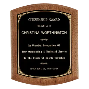 American Walnut Plaque with Black Printed Border Brass Plate