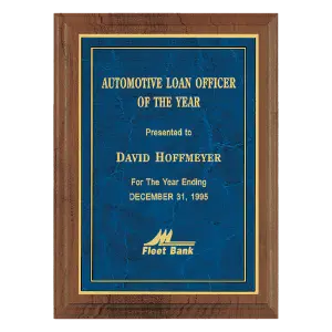 American Walnut Step Edge Plaque with Sapphire Marble LaserFX Plate