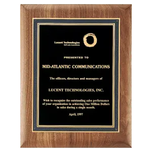 American Walnut Plaque w/Textured Black Florentine Black Border LaserFX Plate