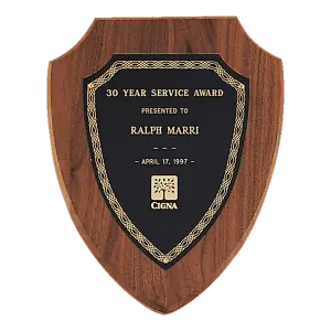 American Walnut Shield Plaque with Black/Gold Plate (Sheffield Series)