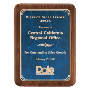 American Walnut Plaque with Sapphire Marble LaserFX Plate