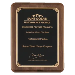 Walnut Stained Piano Finish Plaque with Florentine Border Black LaserFX Plate