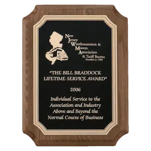 Walnut Stained Piano Finish Premium Plaque w/Black/Gold Florentine LaserFX Plate