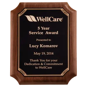 American Walnut Plaque with Gold Border Black LaserFX Plate