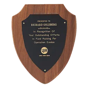 American Walnut Shield Plaque with Black Brass Plate (Sheffield Series)