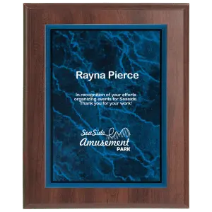 Cherry Finish Plaque with Blue Marble Acrylic Plaque Plate