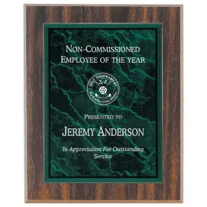 Walnut Finish Plaque with Green Marble Acrylic Plaque Plate