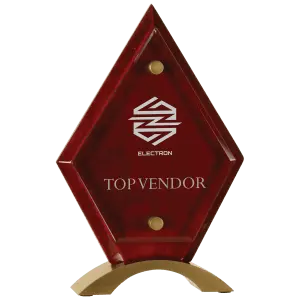 Small Diamond Rosewood Piano Finish Floating Acrylic Standup with Gold Base