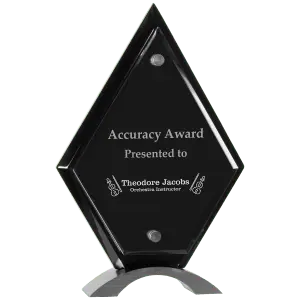 Large Diamond Black Piano Finish Floating Acrylic Standup with Silver Base