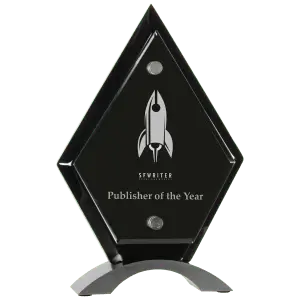 Small Diamond Black Piano Finish Floating Acrylic Standup with Silver Base