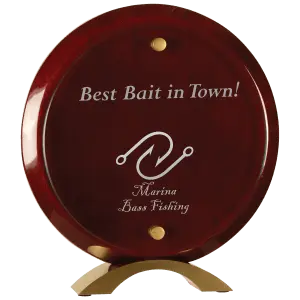 Small Round Rosewood Piano Finish Floating Acrylic Standup with Gold Base