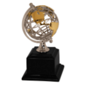 Gold & Silver Metal Globe on Black Piano Finish Base