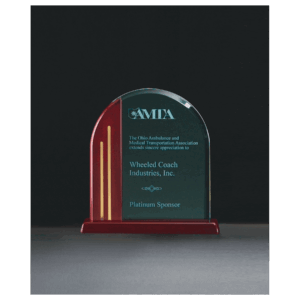 Arch Series Jade Acrylic with Rosewood Piano Finish Base, Gold Metal Accents