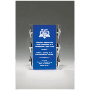 Freestanding Acrylic with Blue Background and Carved Jewel Accents