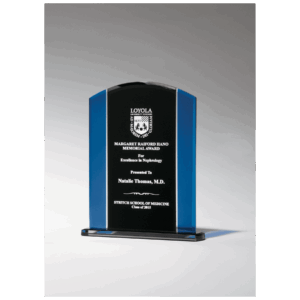 Clear Glass with Blue/Black Silkscreened Upright and Black Screened Base