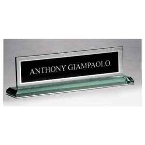 Glass Name Plate w/Black Silkscreened Engraving Area, Mirror Border