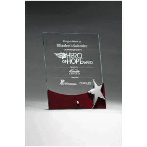 Freestanding Glass Award with High Gloss Rosewood Accent and Silver Star