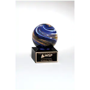 Globe w/Blue, White, Gold & Metallic Highlights/Black Laser Aluminum Plate