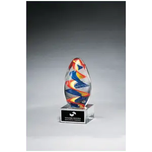 Colorful Egg Shaped Art Glass with Black Laserable Aluminum Plate