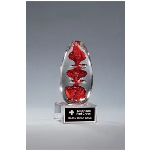 Red Egg Shaped Art Glass with Black Laserable Aluminum Plate
