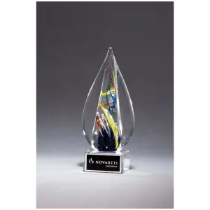 Flame Art Glass on a Clear Glass Base with Black Laserable Aluminum Plate